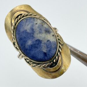 Vintage Brass Adjustable Ring with Blue Sodalite Stone